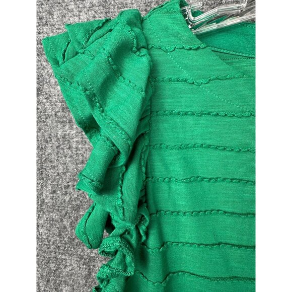 Anthropologie Emerald Green Flutter Ruffle Sleeve Blouse XS Preppy Old Money - Picture 8 of 9